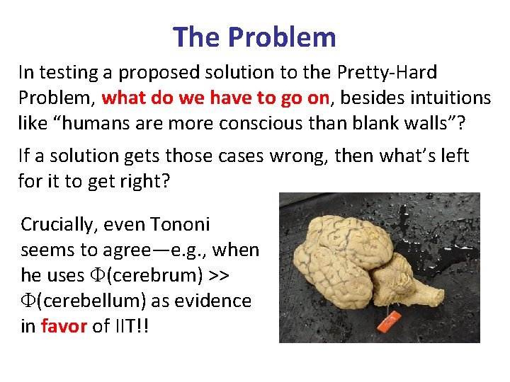 The Problem In testing a proposed solution to the Pretty-Hard Problem, what do we