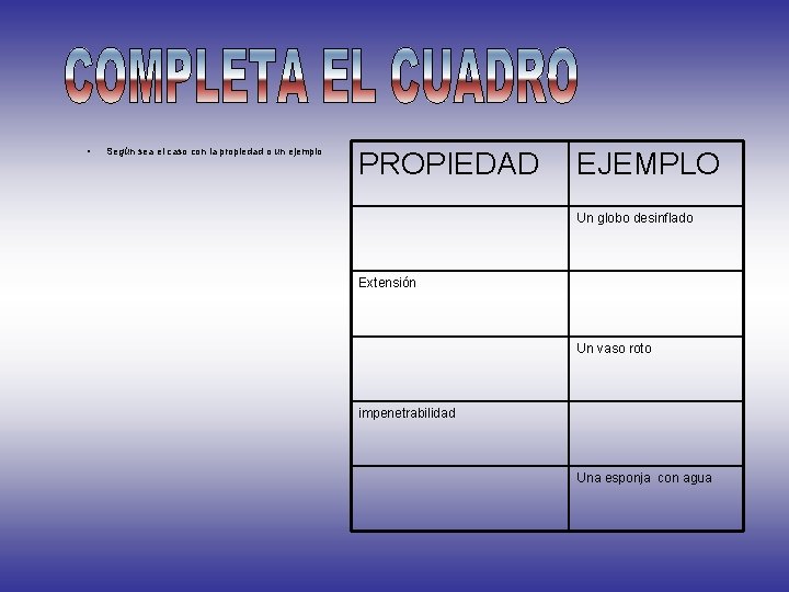  • Según sea el caso con la propiedad o un ejemplo PROPIEDAD EJEMPLO