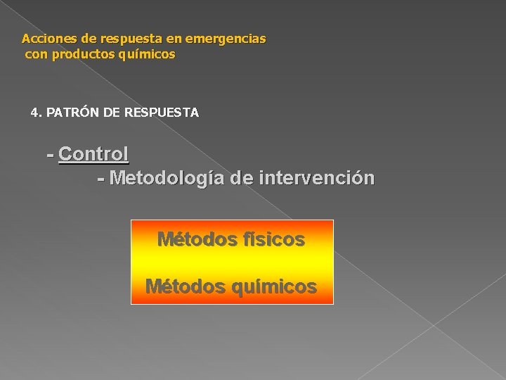 Acciones de respuesta en emergencias con productos químicos 4. PATRÓN DE RESPUESTA - Control