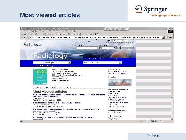 Most viewed articles 47 / 49 pages 