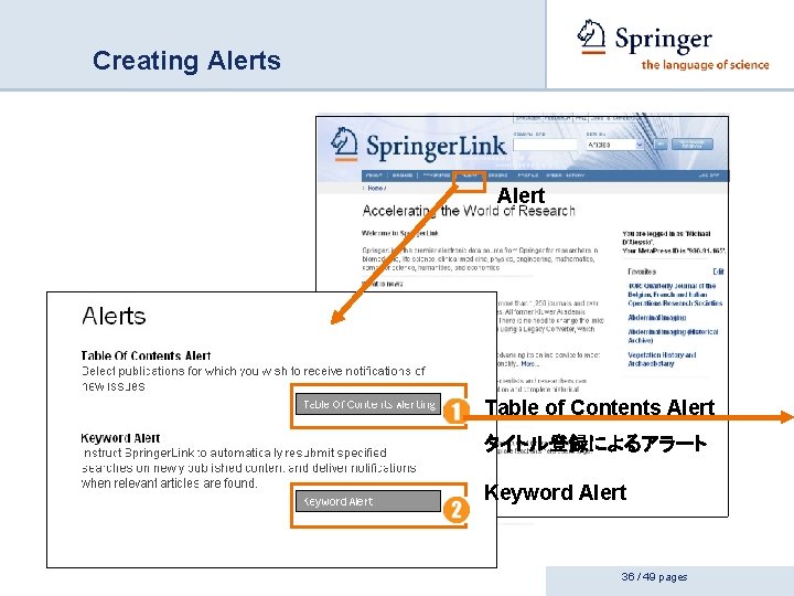 Creating Alerts Alert Table of Contents Alert タイトル登録によるアラート Keyword Alert 36 / 49 pages