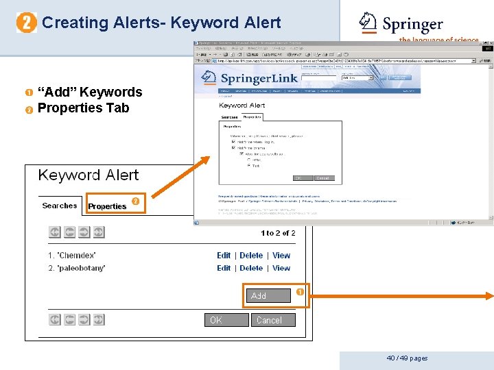 Creating Alerts- Keyword Alert “Add” Keywords Properties Tab 40 / 49 pages 