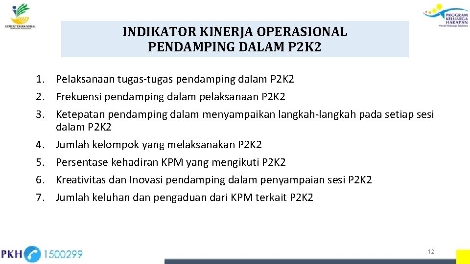 INDIKATOR KINERJA OPERASIONAL PENDAMPING DALAM P 2 K 2 1. Pelaksanaan tugas-tugas pendamping dalam