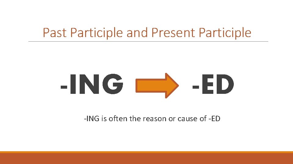Past Participle and Present Participle -ING -ED -ING is often the reason or cause