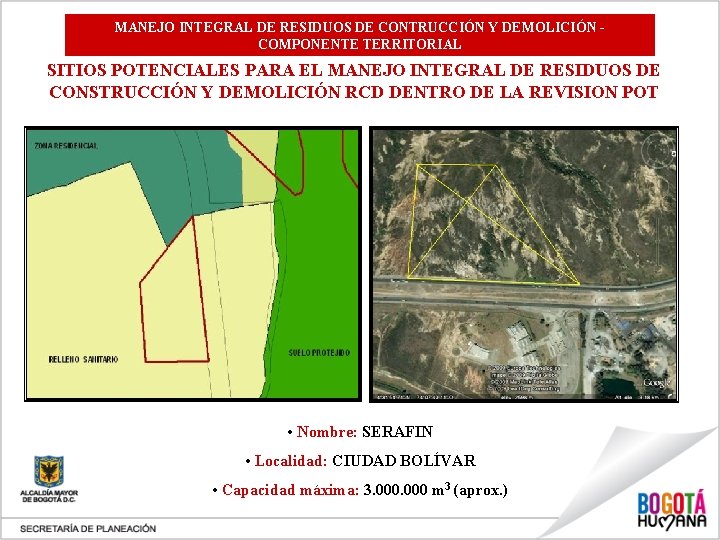 MANEJO INTEGRAL DE RESIDUOS DE CONTRUCCIÓN Y DEMOLICIÓN COMPONENTE TERRITORIAL SITIOS POTENCIALES PARA EL