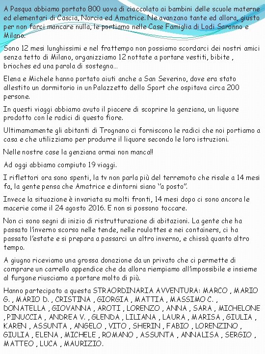 A Pasqua abbiamo portato 800 uova di cioccolato ai bambini delle scuole materne ed