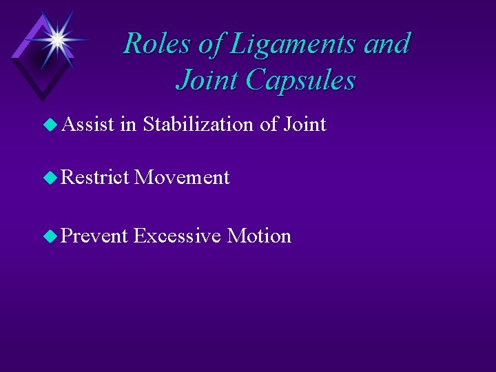 Roles of Ligaments and Joint Capsules u Assist in Stabilization of Joint u Restrict