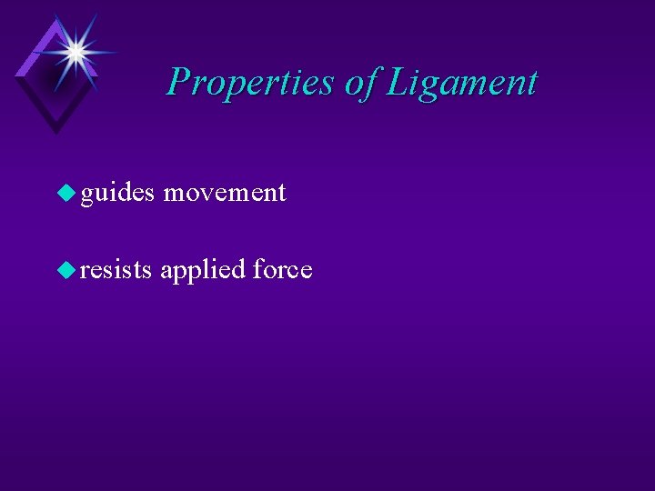 Properties of Ligament u guides movement u resists applied force 