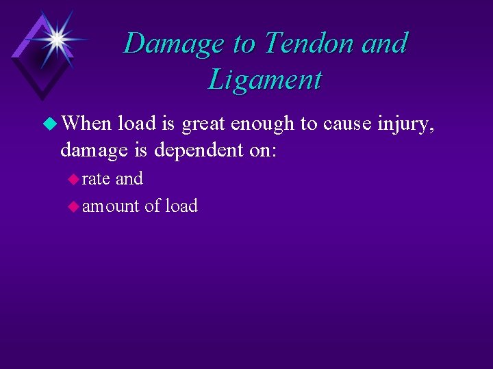 Damage to Tendon and Ligament u When load is great enough to cause injury,