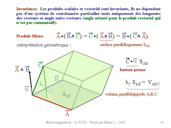 Invariance: Les produits scalaire et vectoriel sont invariants, ils ne dépendent pas d’un système