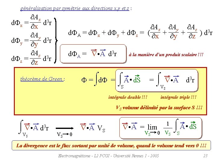  généralisation par symétrie aux directions x, y et z : Ax 3 d.