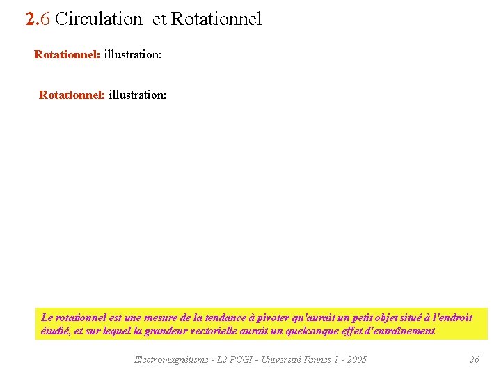 2. 6 Circulation et Rotationnel: illustration: Le rotationnel est une mesure de la tendance