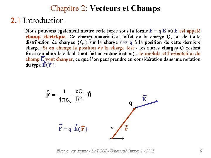 Chapitre 2: Vecteurs et Champs 2. 1 Introduction Nous pouvons également mettre cette force