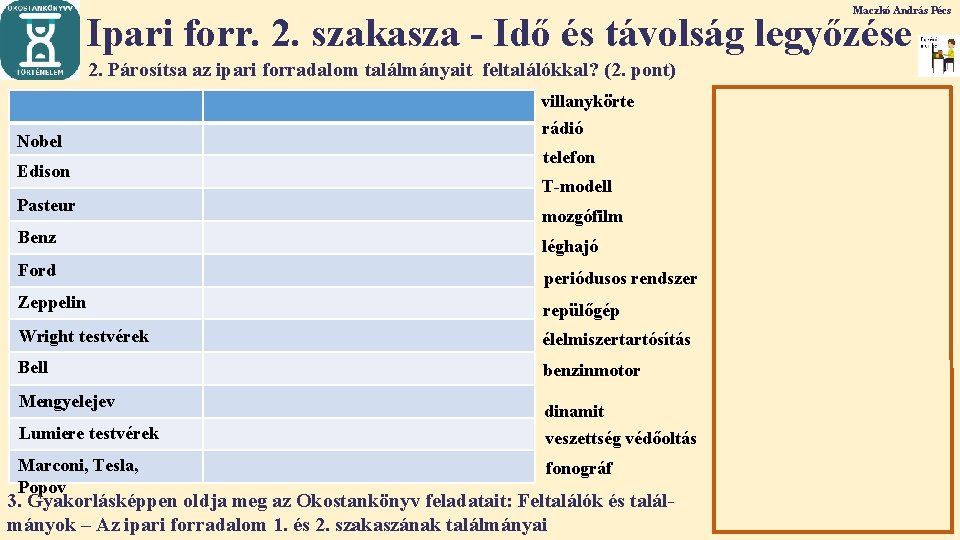 Maczkó András Pécs Ipari forr. 2. szakasza - Idő és távolság legyőzése 2. Párosítsa Maczkó András Pécs Ipari forr. 2. szakasza - Idő és távolság legyőzése 2. Párosítsa