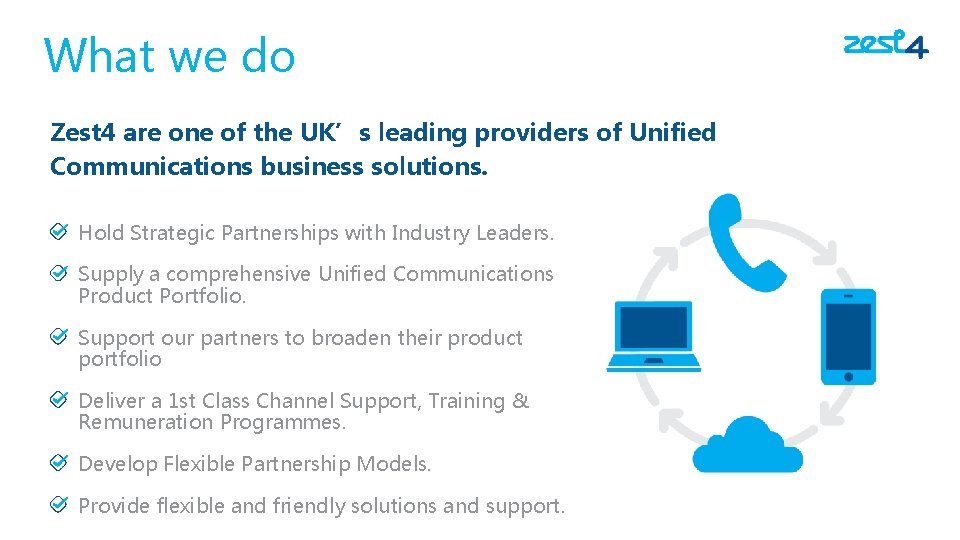 What we do Zest 4 are one of the UK’s leading providers of Unified