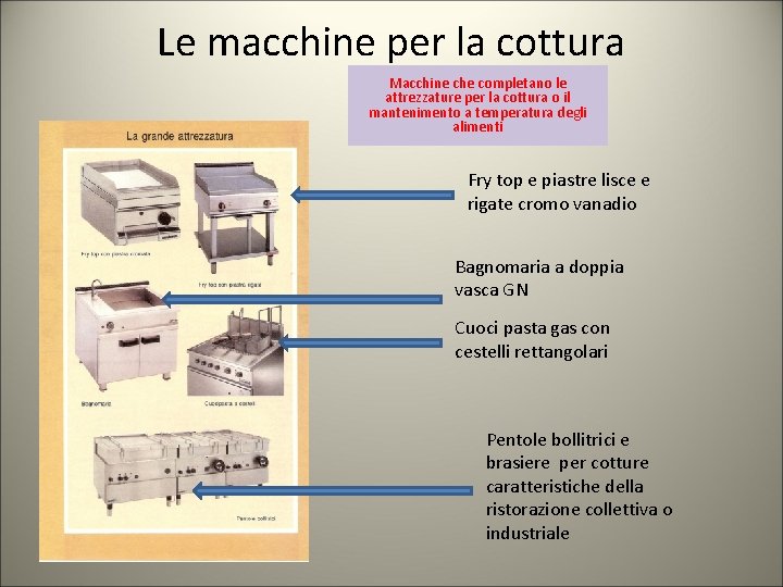 Le macchine per la cottura Macchine che completano le attrezzature per la cottura o