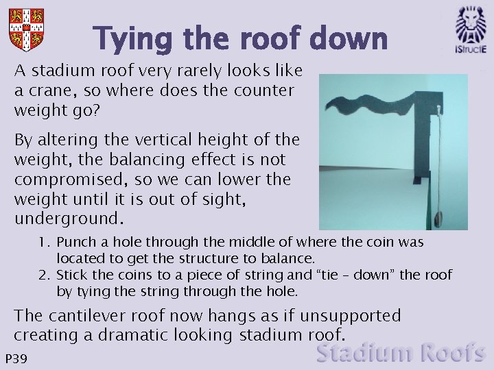 Tying the roof down A stadium roof very rarely looks like a crane, so