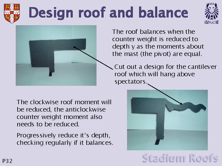 Design roof and balance The roof balances when the counter weight is reduced to