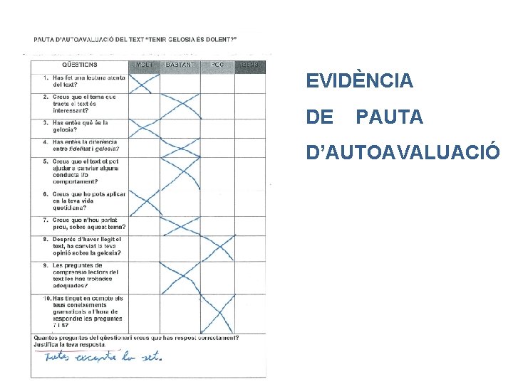 EVIDÈNCIA DE PAUTA D’AUTOAVALUACIÓ 