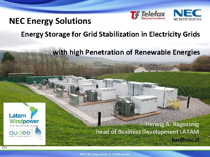 NEC Energy Solutions Energy Storage for Grid Stabilization in Electricity Grids with high Penetration