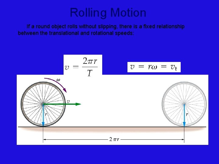 Rolling Motion If a round object rolls without slipping, there is a fixed relationship