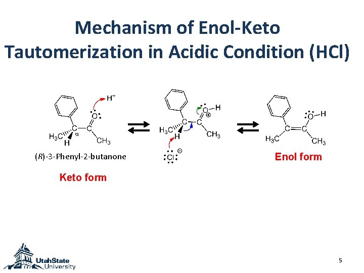 Mechanism of Enol-Keto Tautomerization in Acidic Condition (HCl) (R)-3 -Phenyl-2 -butanone Enol form Keto