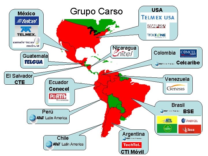 Grupo Carso México Nicaragua Guatemala USA Colombia Celcaribe El Salvador CTE Venezuela Ecuador Conecel