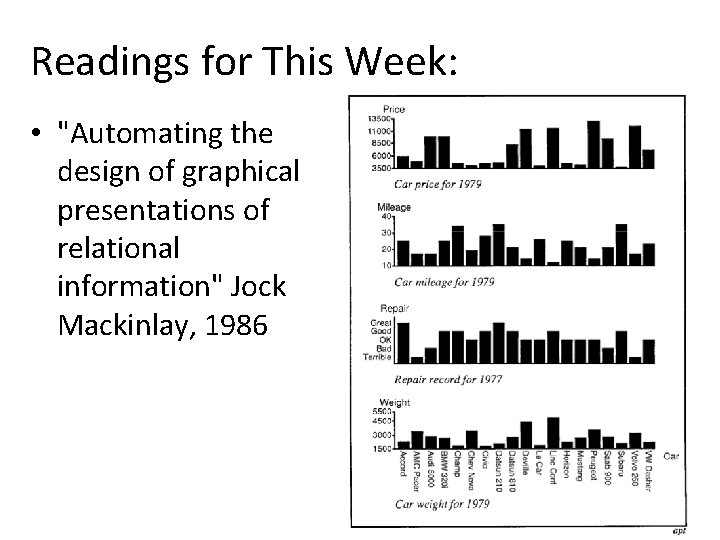 Readings for This Week: • "Automating the design of graphical presentations of relational information" Readings for This Week: • "Automating the design of graphical presentations of relational information"