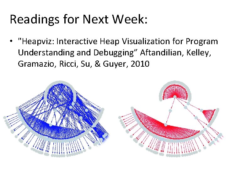 Readings for Next Week: • "Heapviz: Interactive Heap Visualization for Program Understanding and Debugging” Readings for Next Week: • "Heapviz: Interactive Heap Visualization for Program Understanding and Debugging”