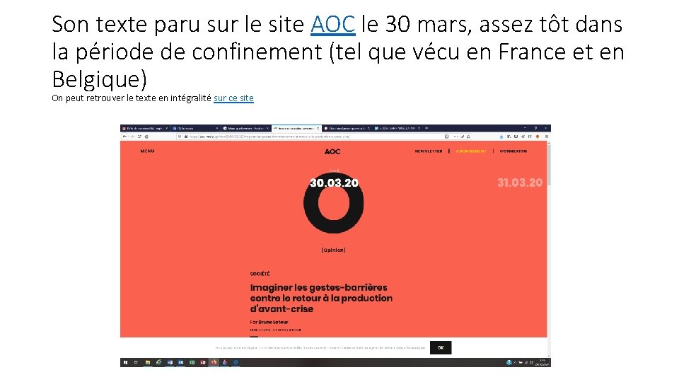 Son texte paru sur le site AOC le 30 mars, assez tôt dans la