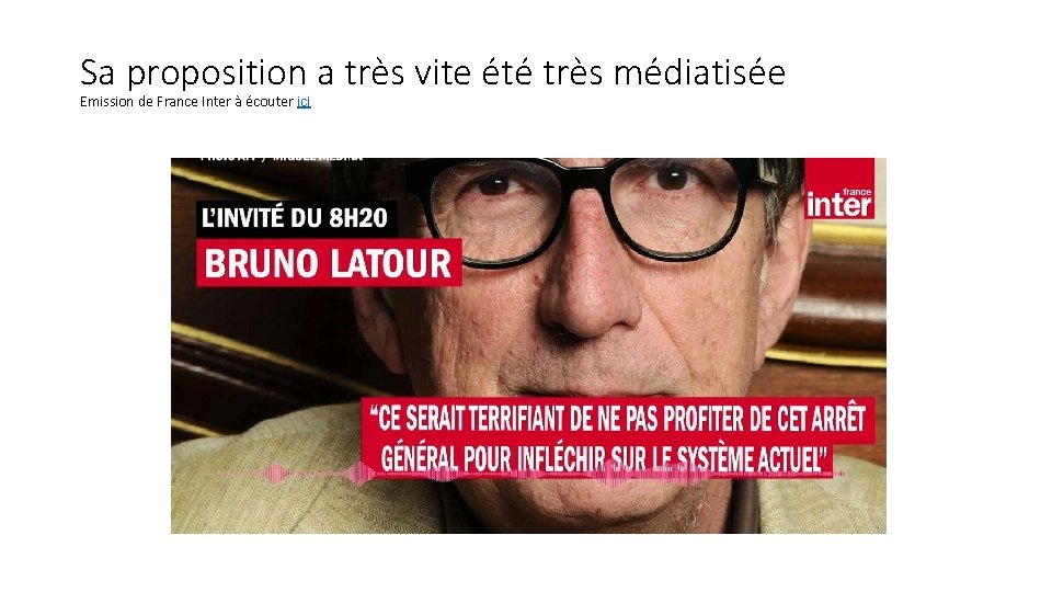 Sa proposition a très vite été très médiatisée Emission de France Inter à écouter