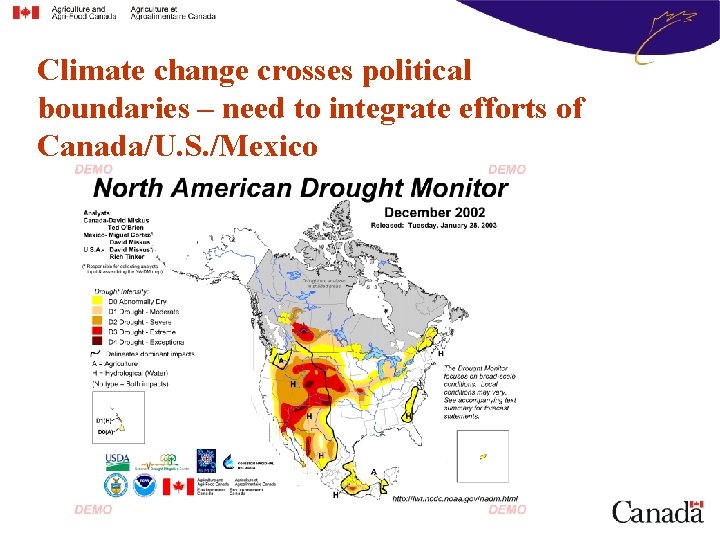 Climate change crosses political boundaries – need to integrate efforts of Canada/U. S. /Mexico