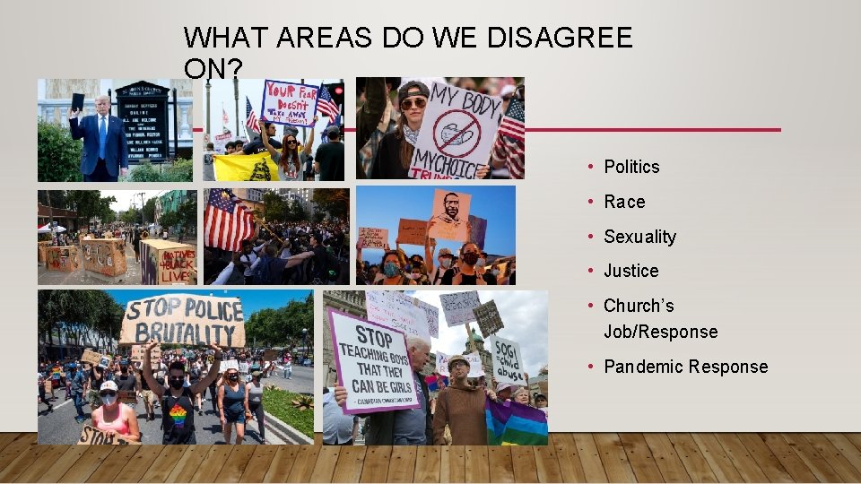 WHAT AREAS DO WE DISAGREE ON? • Politics • Race • Sexuality • Justice