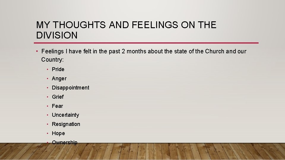 MY THOUGHTS AND FEELINGS ON THE DIVISION • Feelings I have felt in the