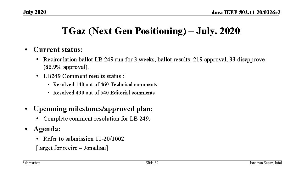 July 2020 doc. : IEEE 802. 11 -20/0326 r 2 TGaz (Next Gen Positioning)