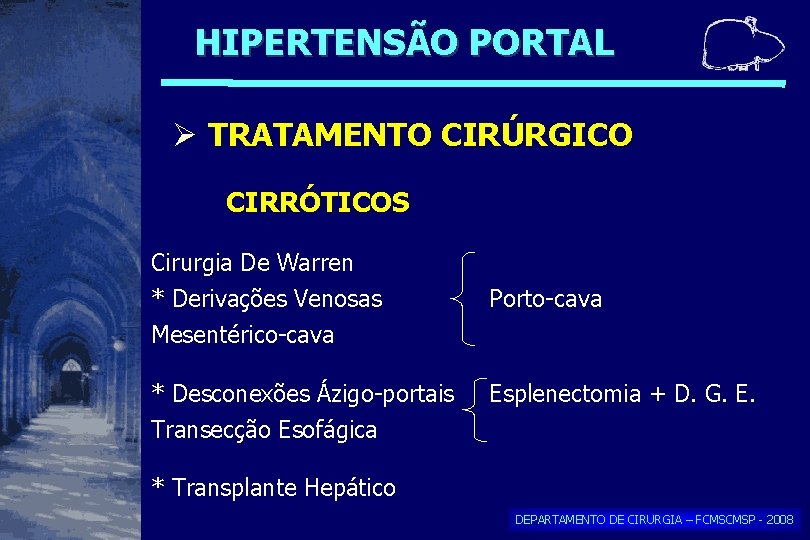 HIPERTENSÃO PORTAL TRATAMENTO CIRÚRGICO CIRRÓTICOS Cirurgia De Warren * Derivações Venosas Mesentérico-cava * Desconexões HIPERTENSÃO PORTAL TRATAMENTO CIRÚRGICO CIRRÓTICOS Cirurgia De Warren * Derivações Venosas Mesentérico-cava * Desconexões