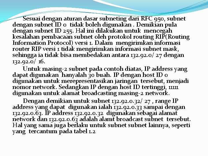 Sesuai dengan aturan dasar subneting dari RFC 950, subnet dengan subnet ID 0 tidak