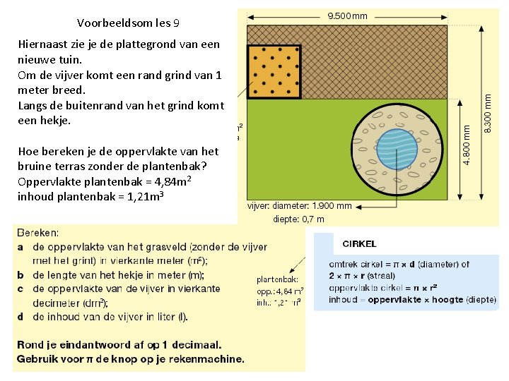 Voorbeeldsom les 9 Hiernaast zie je de plattegrond van een nieuwe tuin. Om de