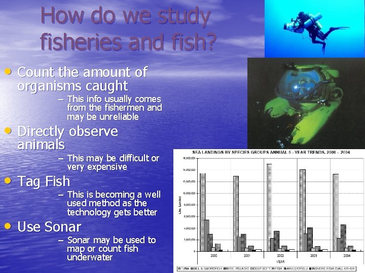 How do we study fisheries and fish? • Count the amount of organisms caught