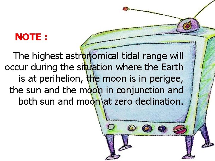 NOTE : The highest astronomical tidal range will occur during the situation where the