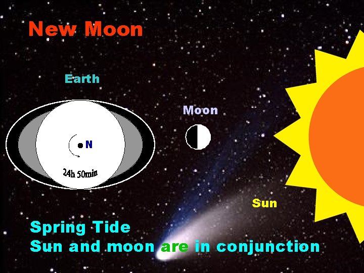New Moon Earth Moon N N Sun Spring Tide Sun and moon are in