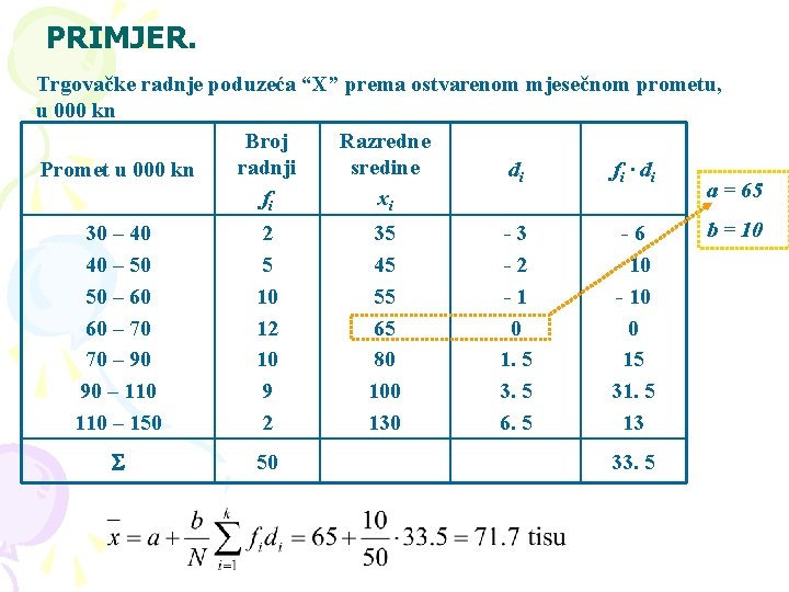 PRIMJER. Trgovačke radnje poduzeća “X” prema ostvarenom mjesečnom prometu, u 000 kn Broj Razredne