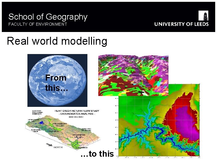 School of Geography FACULTY OF ENVIRONMENT Real world modelling From this… …to this 