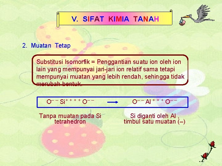 V. SIFAT KIMIA TANAH 2. Muatan Tetap Substitusi Isomorfik = Penggantian suatu ion oleh