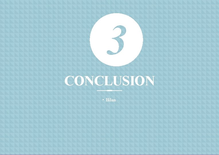 CONCLUSION • Bilan 