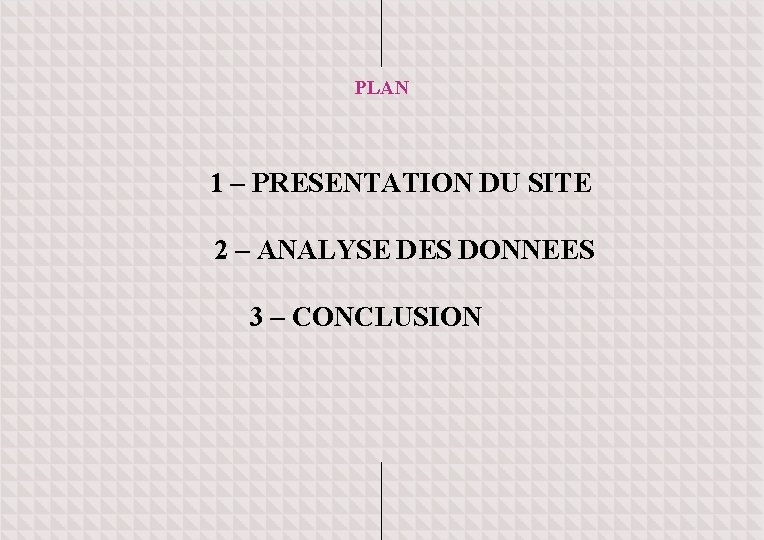 PLAN 1 – PRESENTATION DU SITE 2 – ANALYSE DES DONNEES 3 – CONCLUSION
