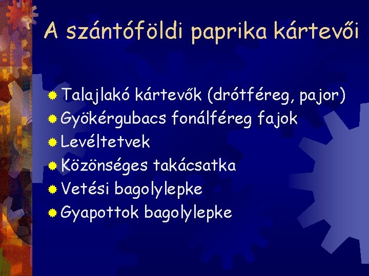 A szántóföldi paprika kártevői ® Talajlakó kártevők (drótféreg, pajor) ® Gyökérgubacs fonálféreg fajok ®