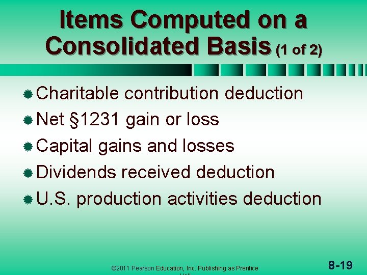 Items Computed on a Consolidated Basis (1 of 2) ® Charitable contribution deduction ®