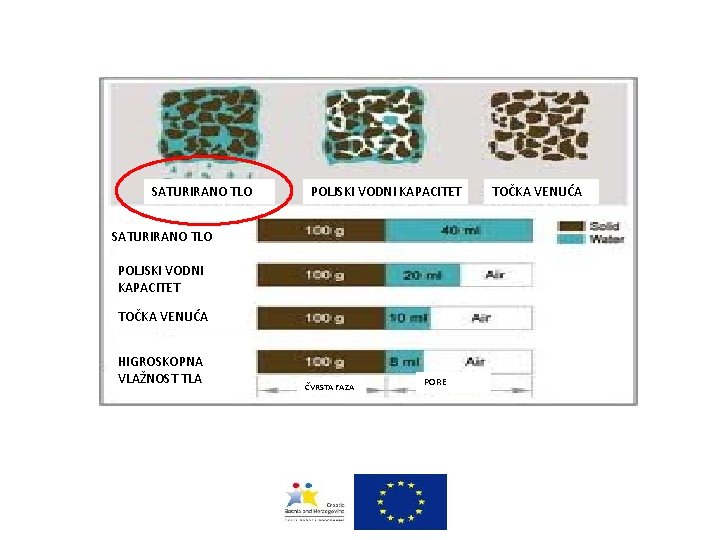 SATURIRANO TLO POLJSKI VODNI KAPACITET TOČKA VENUĆA HIGROSKOPNA VLAŽNOST TLA ČVRSTA FAZA PORE TOČKA