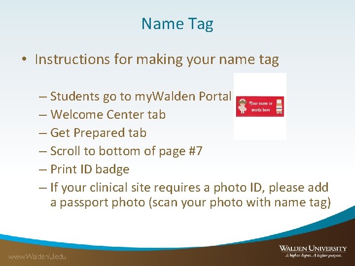 Name Tag • Instructions for making your name tag – Students go to my.
